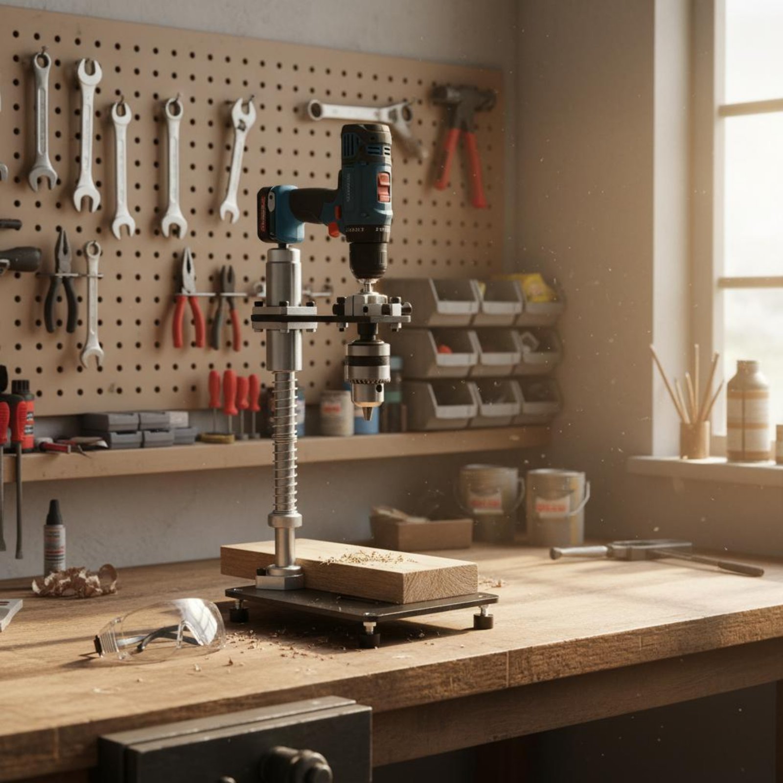 Drill Press - Penyangga Bor Tangan Stabil dengan Penjepit,