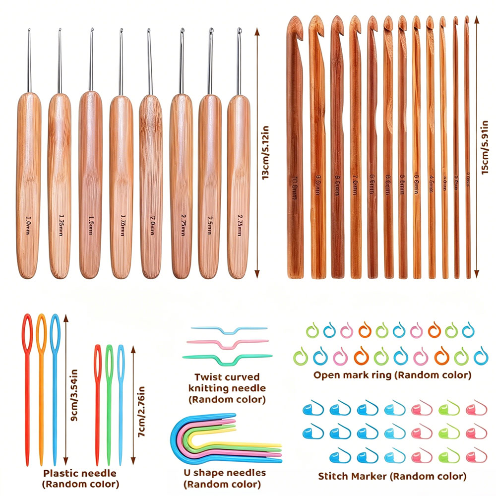 74pcs Set Jarum Rajut Bambu Al - Tool Set ulasan dan harga