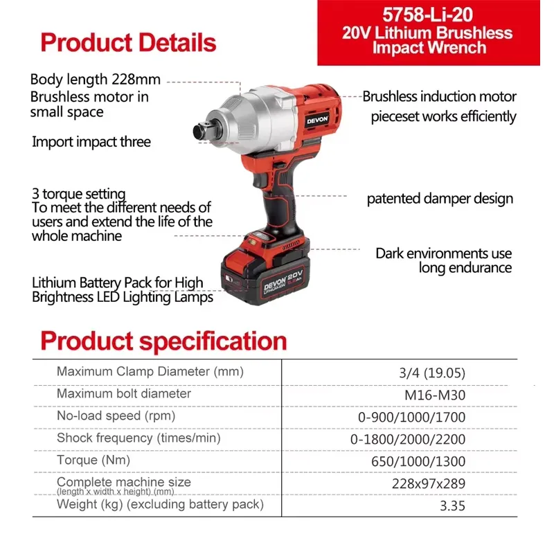 Devon 20V kunci impact torsi b - Wrench Set ulasan dan harga